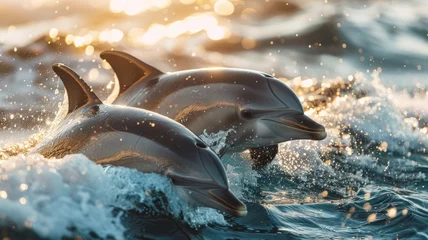 Foto op Canvas Two dolphins swimming in the ocean © SashaMagic