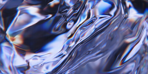 Fractured ice surface with refraction and dispersion effect. Transparent glass abstract background. 3d rendering - 768180798
