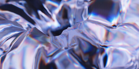 Fractured ice surface with refraction and dispersion effect. Transparent glass abstract background. 3d rendering - 768181151
