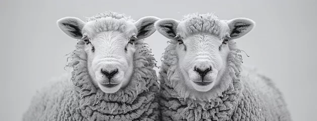  Two sheep facing forward with a symmetrical composition, in black and white. © Gayan