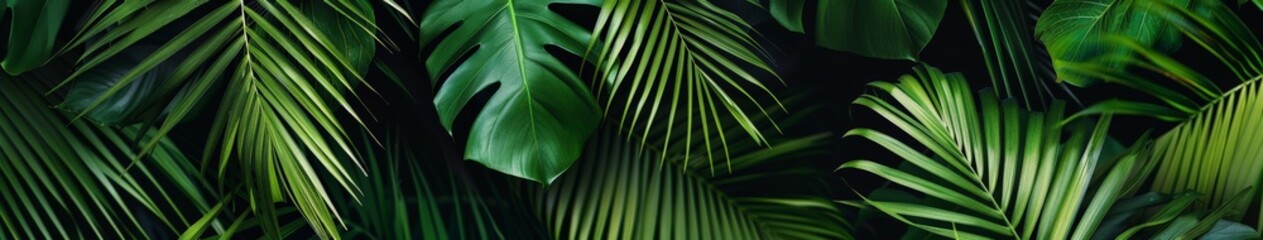 Close-Up of Vibrant Green Tropical Leaves - obrazy, fototapety, plakaty