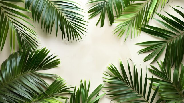 Cluster of Green Palm Leaves on White Background