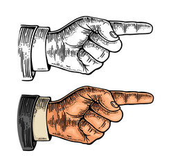 Pointing finger. Hand sign. Vector color vintage engraving - 768183944