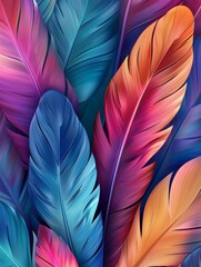 A vibrant assortment of feathers showcasing a spectrum of colors including red, blue, yellow, and green