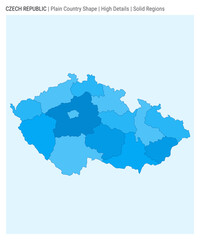 Czech Republic plain country map. High Details. Solid Regions style. Shape of Czech Republic. Vector illustration. - obrazy, fototapety, plakaty