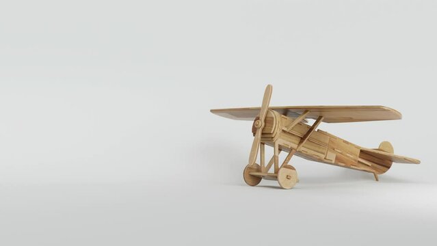 Wooden Toy BiPlane with Spinning Propeller 3D Animation Loop