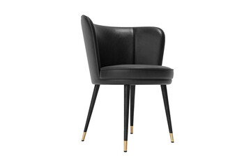 Modern and classic black leather chair with metallic gold legs isolated on white backgorund. Furniture collection