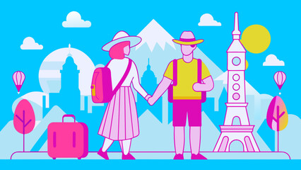 Young Explorers: A Beautiful Vector of a Girl and Boy Planning Their Dream Destinations on a World Map