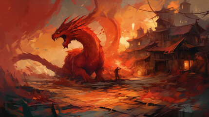 A Dragon Sitting Among It's Own Destruction, Fantasy Art