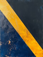 A painting featuring a prominent blue and yellow triangle on a canvas