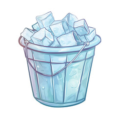 2D asset element of Ice bucket stocked with ice cubes for drinks. isolated on white background