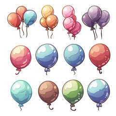2D asset element of Balloons in assorted colors and sizes. isolated on white background