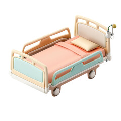 /3D Icon Hospital Bed, Clay Render, Pastel Color 