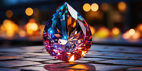 An impeccable diamond, like a drop of pure water, refracting light and creating - obrazy, fototapety, plakaty