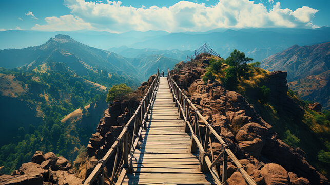 An insurmountable bridge, ascending over the clouds, like a symbol of unshakability and str