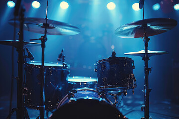 Drum set, drums on stage