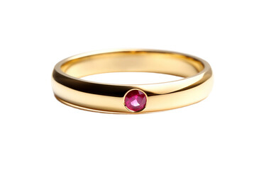 Small Ruby Gemstone Set in Sleek Gold Band Ring Isolated On Transparent Background PNG.
