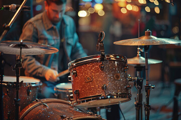 Naklejka premium drum kit on stage before the band's performance