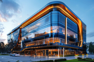 Mirror facade of a modern business center - obrazy, fototapety, plakaty