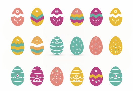 Set of easter eggs flat design colorful illustration on white background