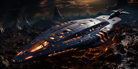 A starship, illuminated by the rays of distant constellations, like a torch in the darkness of