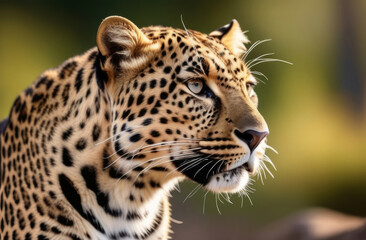 A beautiful leopard looks into the distance.