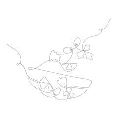 Line fresh vegetable salad. Hand drawn monoline vector illustrations for heathy menu, diet.