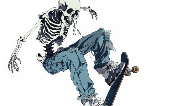 skeleton skateboarding in blue jeans clip art preview