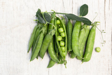 Pods of ripe green peas