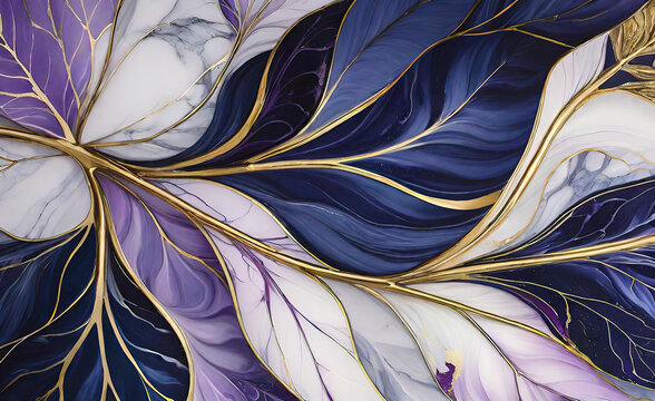 Abstract beautiful background with metal leaves and granite texture, intricate floral pattern for design, print and background for smartphone,