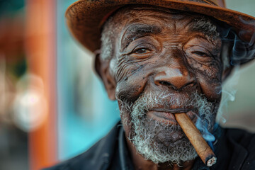 Senior African American man with cigar - obrazy, fototapety, plakaty