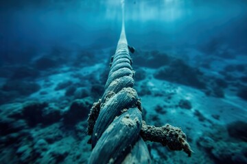 A long wooden rope is seen floating in the water.
