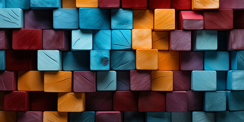 Multi colored bricks, like a puzzle where each element is an integral part of a large pictur