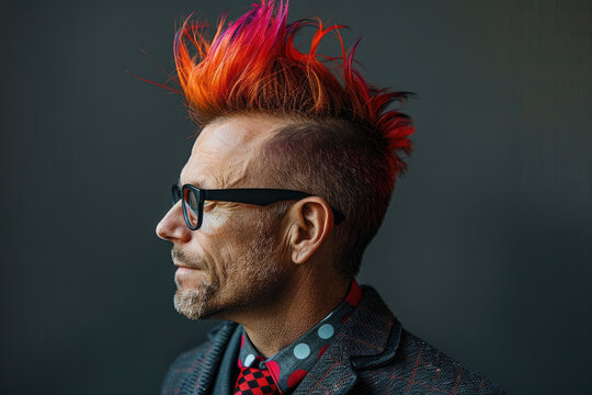 Businessman with a red mohawk in a suit