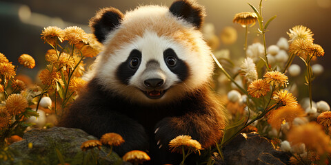 The charming, round eyes of Panda, filled with innocence and curiosit - obrazy, fototapety, plakaty