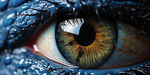 The eyes of the blue whale, wise and incredibly deep, like two huge ocea - obrazy, fototapety, plakaty