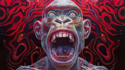 A detailed caricature surreal bear gorilla man head With transparent glass skin- - obrazy, fototapety, plakaty