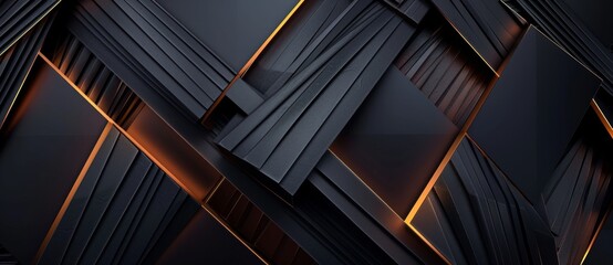 Abstract Black Geometric Background with Orange Lines