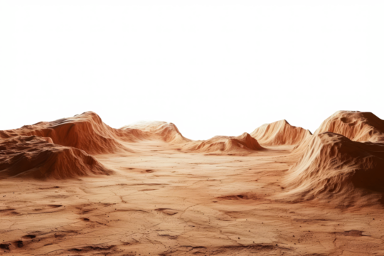 Martian landscape isolated on transparent background. Barren desert surface of red planet