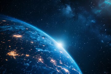 Earth from Space with City Lights - obrazy, fototapety, plakaty