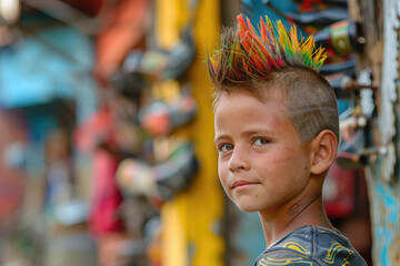 little boy with mohawk, concept of rock, punk culture