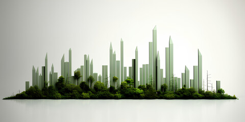 Green modern cityscape in abstract art with forest double exposure