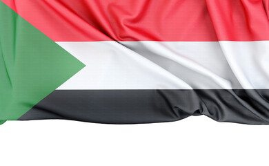Flag of Sudan isolated on white background with copy space below. 3D rendering