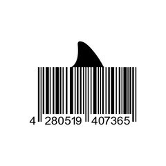 Logo Nautical. Silueta de aleta de tiburón con código de barras