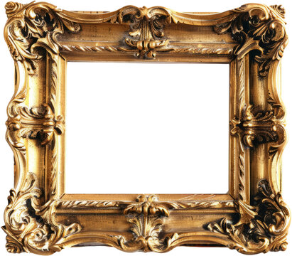 Vintage ornate golden picture frame, cut out transparent