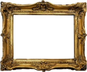 Vintage ornate golden picture frame, cut out transparent