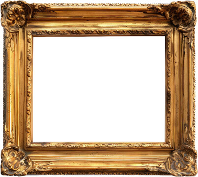 Vintage ornate golden picture frame, cut out transparent