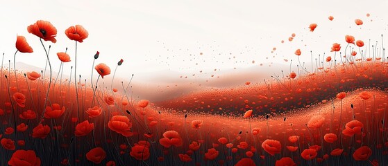 illustration poppy field, red black color - obrazy, fototapety, plakaty