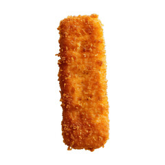 Piece of golden roasted breaded fish stick or fish-finger on a transparent background. Perfect fast, high protein seafood nourishment for children and adults as a snack or hole menu.