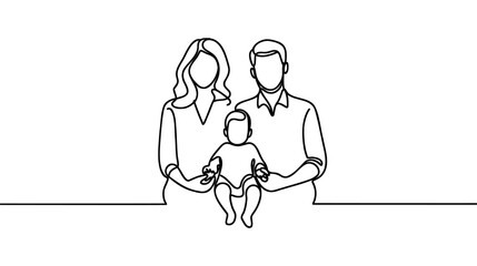 One continuous line drawing of happy family.
